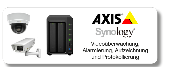 Zur Produktseite für Videoüberwachung, Alarmierung, Aufzeichnung und Protokollierung von Axis sowie Speichersysteme von Synology