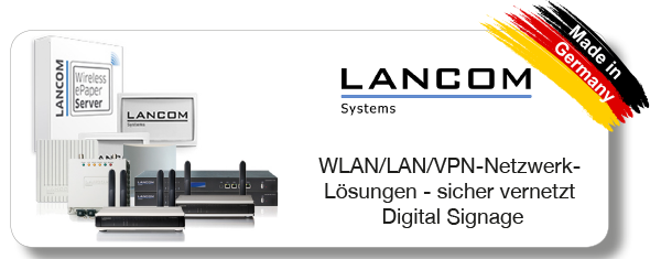 Zur Produktseite für WLAN/LAN/VPN-Netzwerklösungen, UTM-Firewalls und Digital Signage von Lancom Systems *noch im Aufbau*