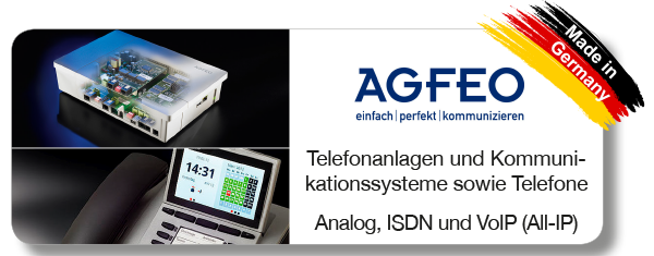 Zur Produktseite für Telefonalagen und Kommunikationssyste, sowie Telefone in Analog, ISDN und VoIP (All-IP) von Agfeo Telekommunikation *noch im Aufbau*