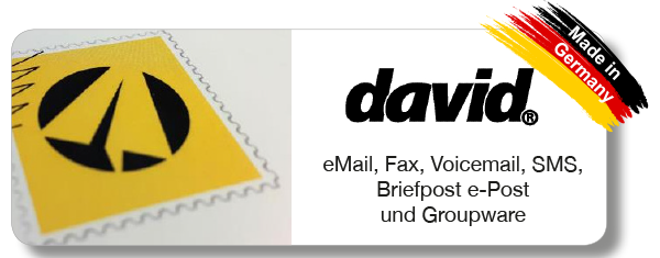 Zur Produktseite David für eMail, Fax, Voicemail, SMS, Briefpost ePost und Groupware für Büro und Mobile von Tobit.Software