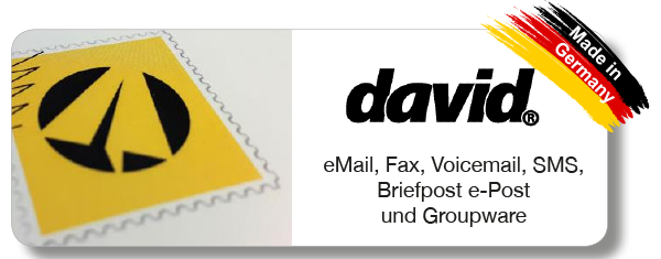 Zur Produktseite David für eMail, Fax, Voicemail, SMS, Briefpost ePost und Groupware für Büro und Mobile von Tobit.Software