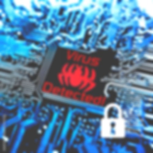 Computer Prozessor mit der Beschriftung Virus detected für Computer Virenentfernung