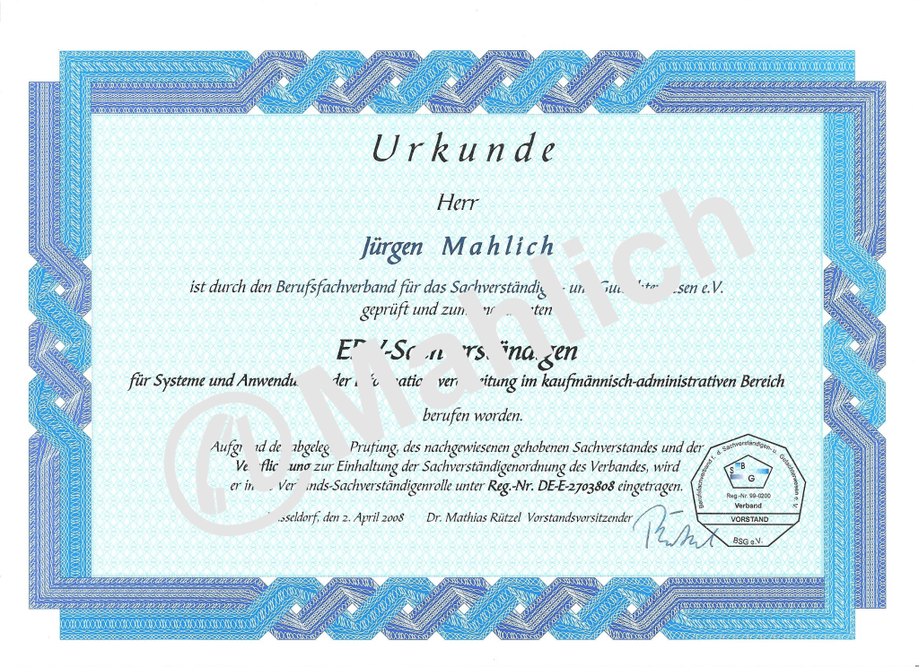 Mahlich Sachverständiger Urkunde Systemhaus IT EDV Computer Lohne