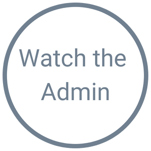 weißer kreisförmiger Button mit grauem Rand mit der Aufschrift Watch the Admin