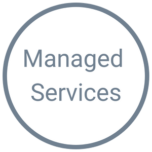 weißer kreisförmiger Button mit grauem Rand mit der Aufschrift Managed Services