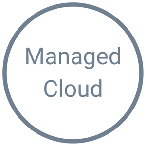 weißer kreisförmiger Button mit grauem Rand mit der Aufschrift Managed Cloud
