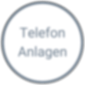 weißer kreisförmiger Button mit grauem Rand mit der Aufschrift Telefonanlagen