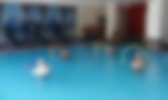 Menschen im Schwimmbecken bei einer Übung