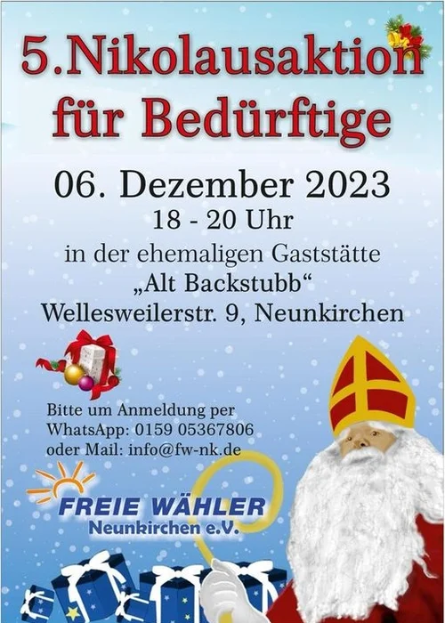 5. Nikolausaktion für Bedürftige Menschen aus der Kreisstadt Neunkirchen