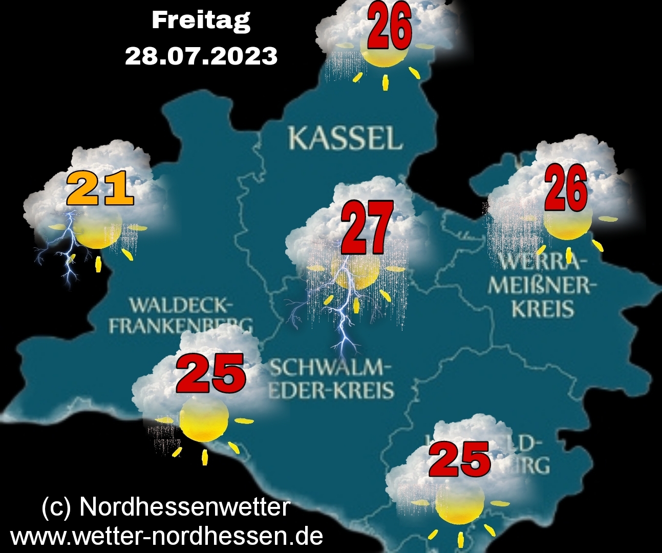 Freitag Schauer & örtliche Gewitter um 26 Grad