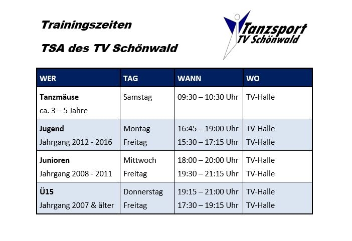 Trainingszeiten | TV Schönwald Tanzsport