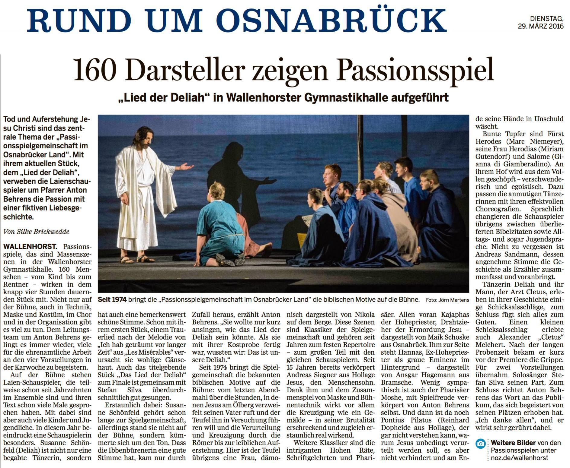 160 Darsteller zeigen Passionsspiel | 29. März 2016