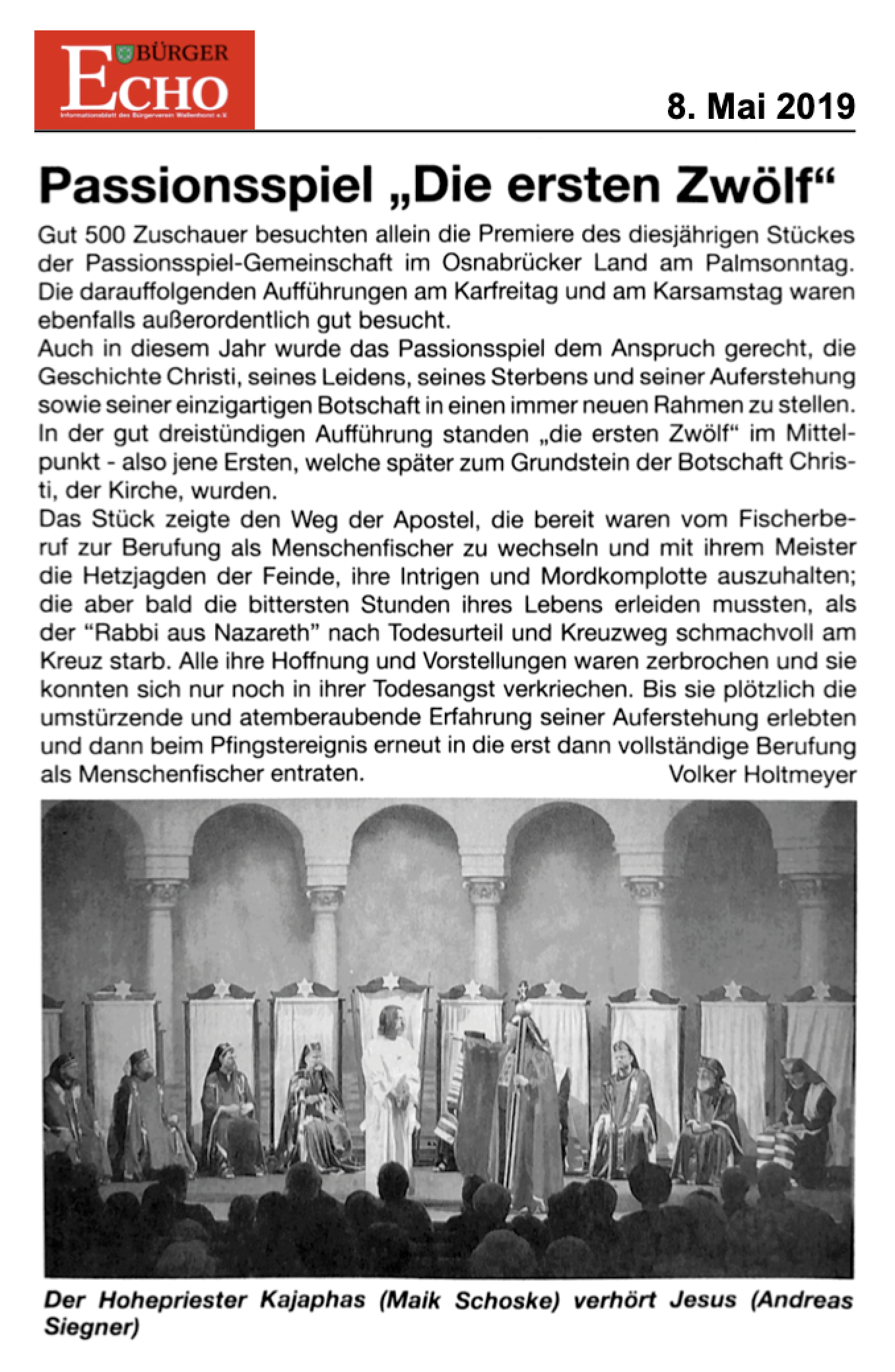 Passionsspiel "Die ersten Zwölf" | Bürgerecho 8. Mai 2019