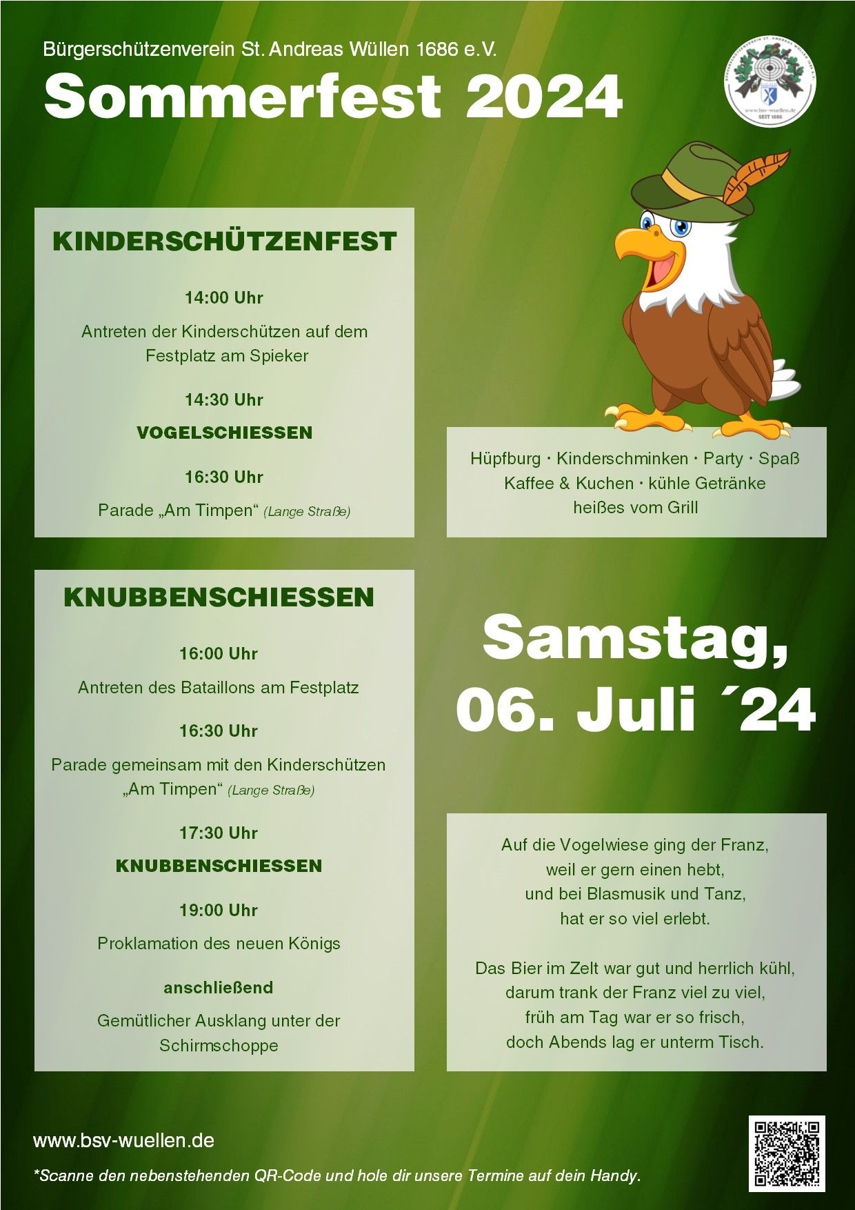 Sommerfest mit Kinderschützenfest und Klumpenkönig-Schießen (Bürgerschützenverein St. Andreas Wüllen