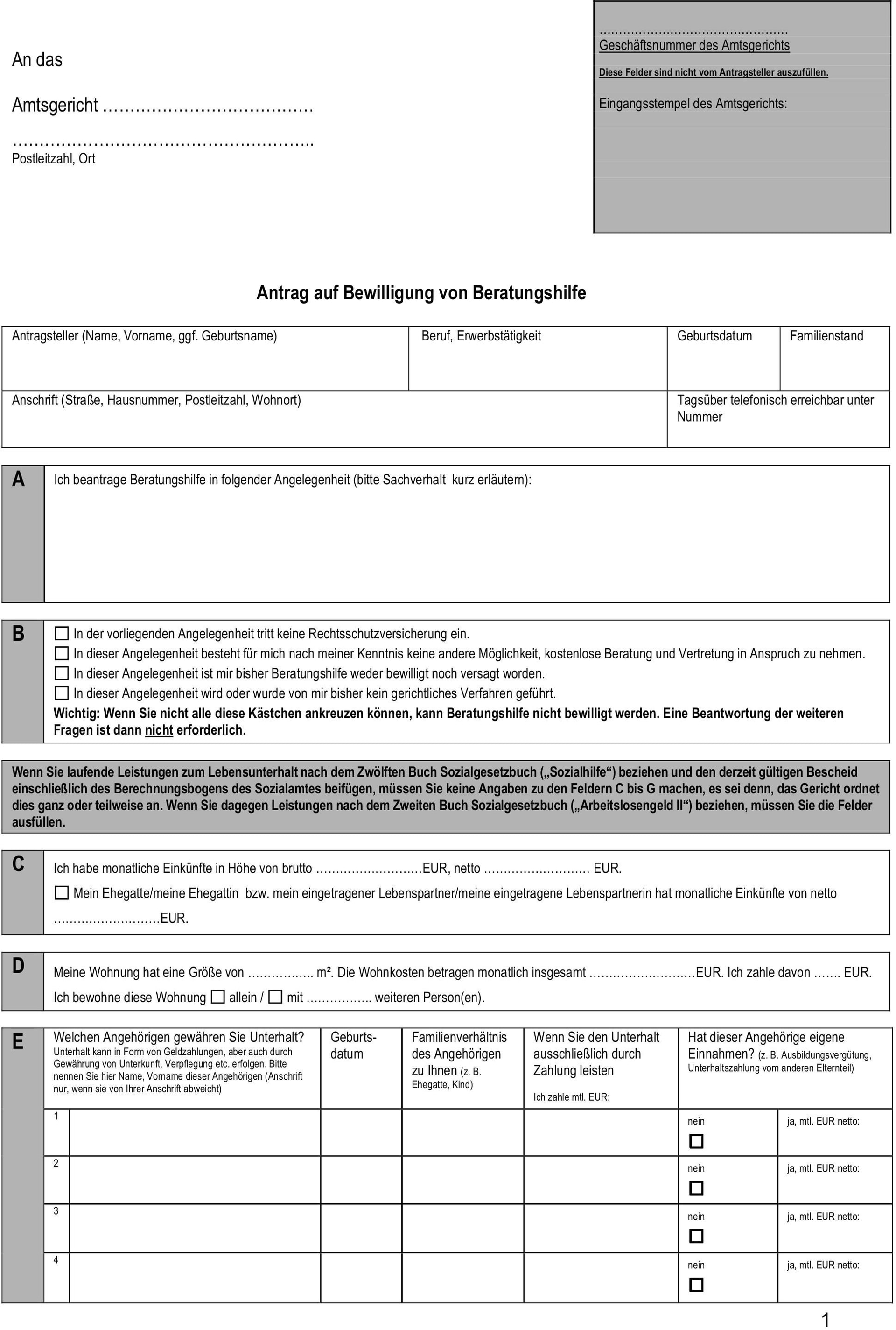 Antrag Beratungshilfe Kanzlei Göhring, Wallé & Meisinger