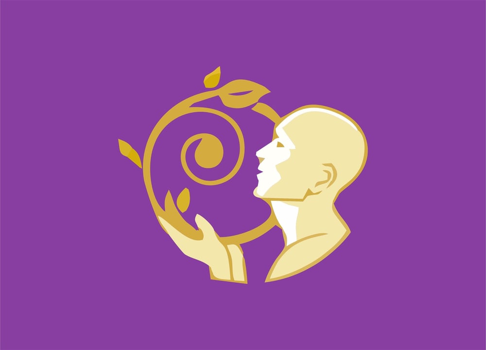 Das Logo der World Spa Awards. Ein goldener Kopf, der in den Händen eine goldene Ranke mit Blättern hält