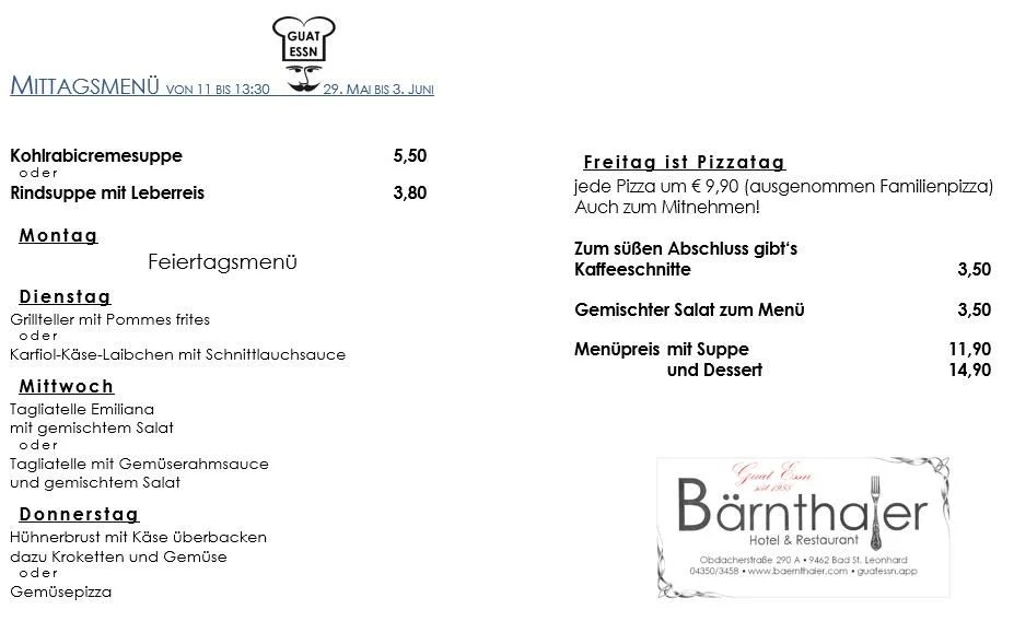 Mittagsmenü & Speisekarte - Menü & Speisekarte