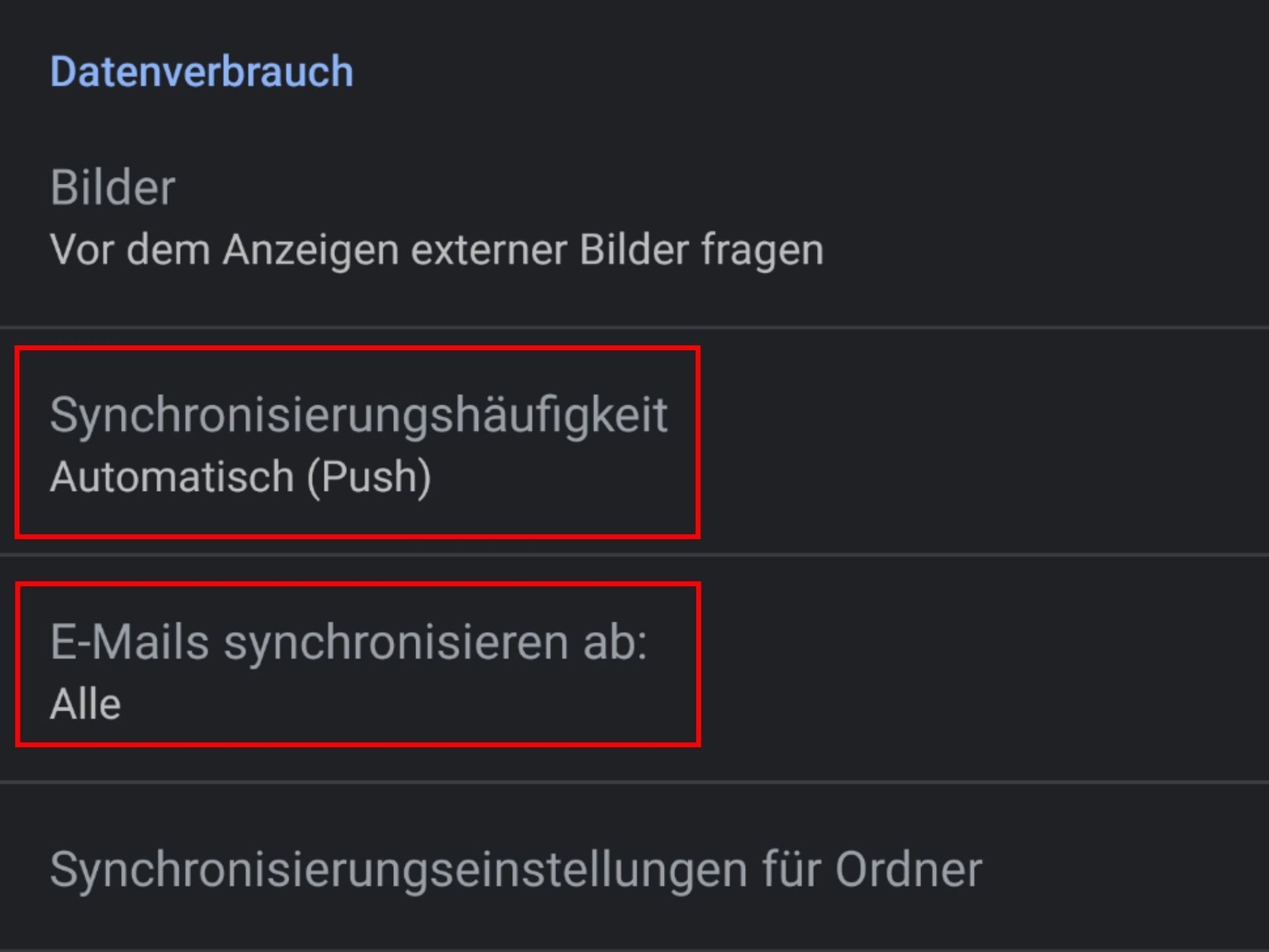 Synchronisierungseinstellungen