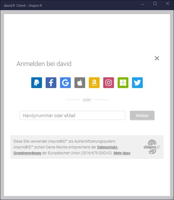 david Client chayns-Login Maske