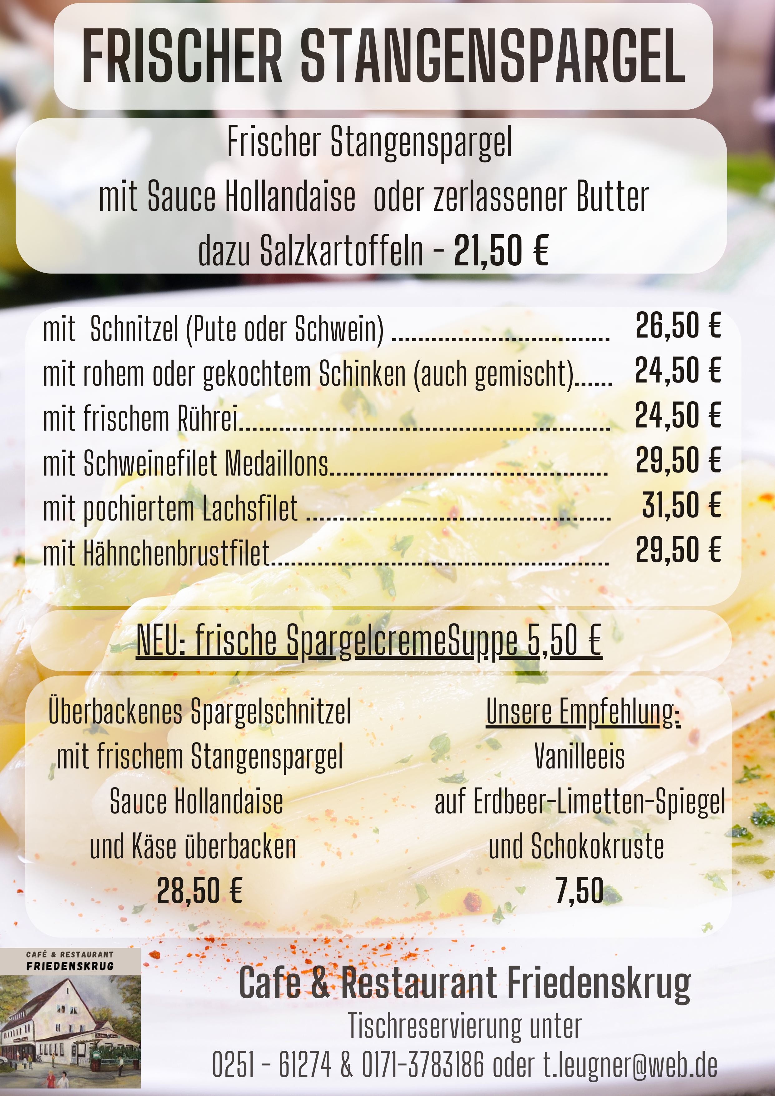 Unsere Spargelkarte im Friedenskrug