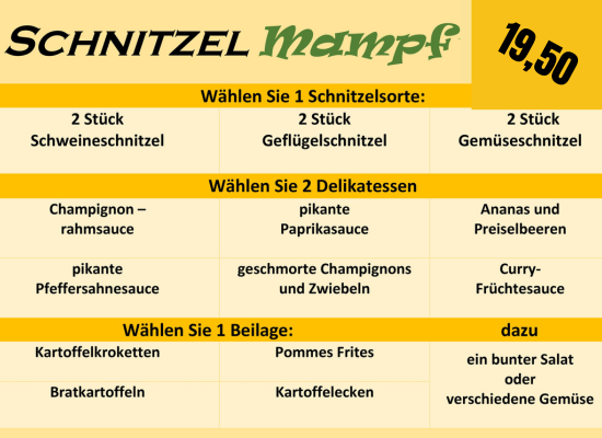 Schnitzelmampf - das Schnitzelangebot vom Cafe & Restaurant Friedenskrug