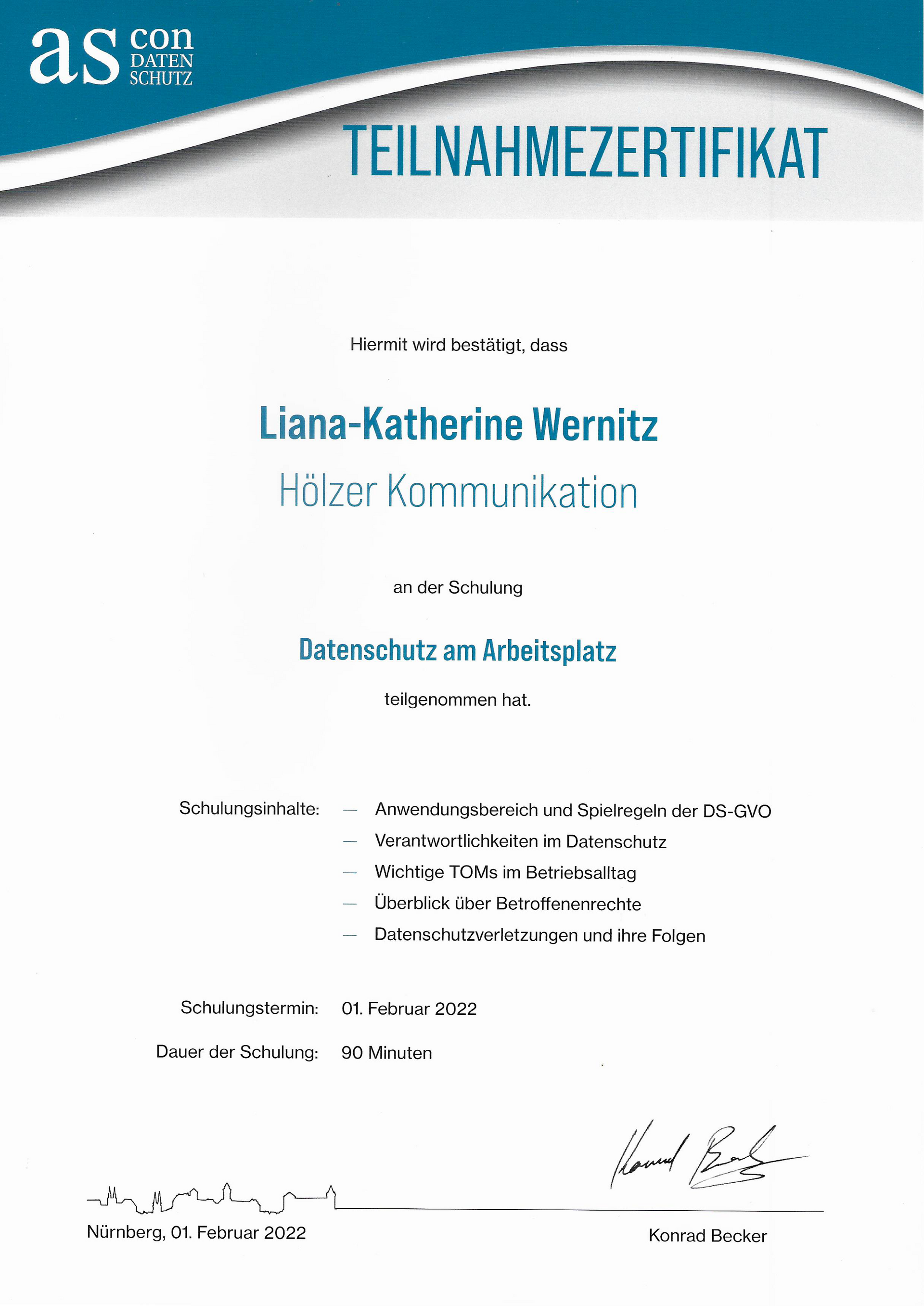 ascon Teilnehmerzertifikat, 2022