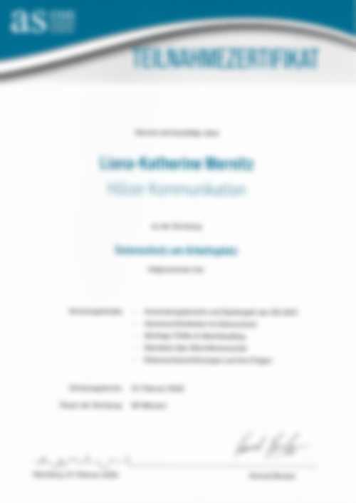 Ascon Teilnehmerzertifikat 2022 von Liana Wernitz