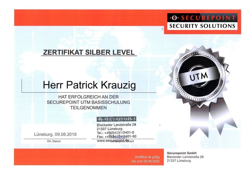 SECUREPOINT Silber Level Zertifikat, 2018