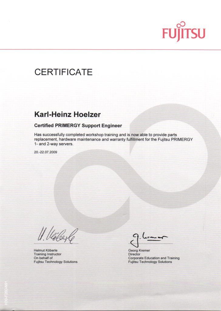FUJITSU Zertifikat, 2009