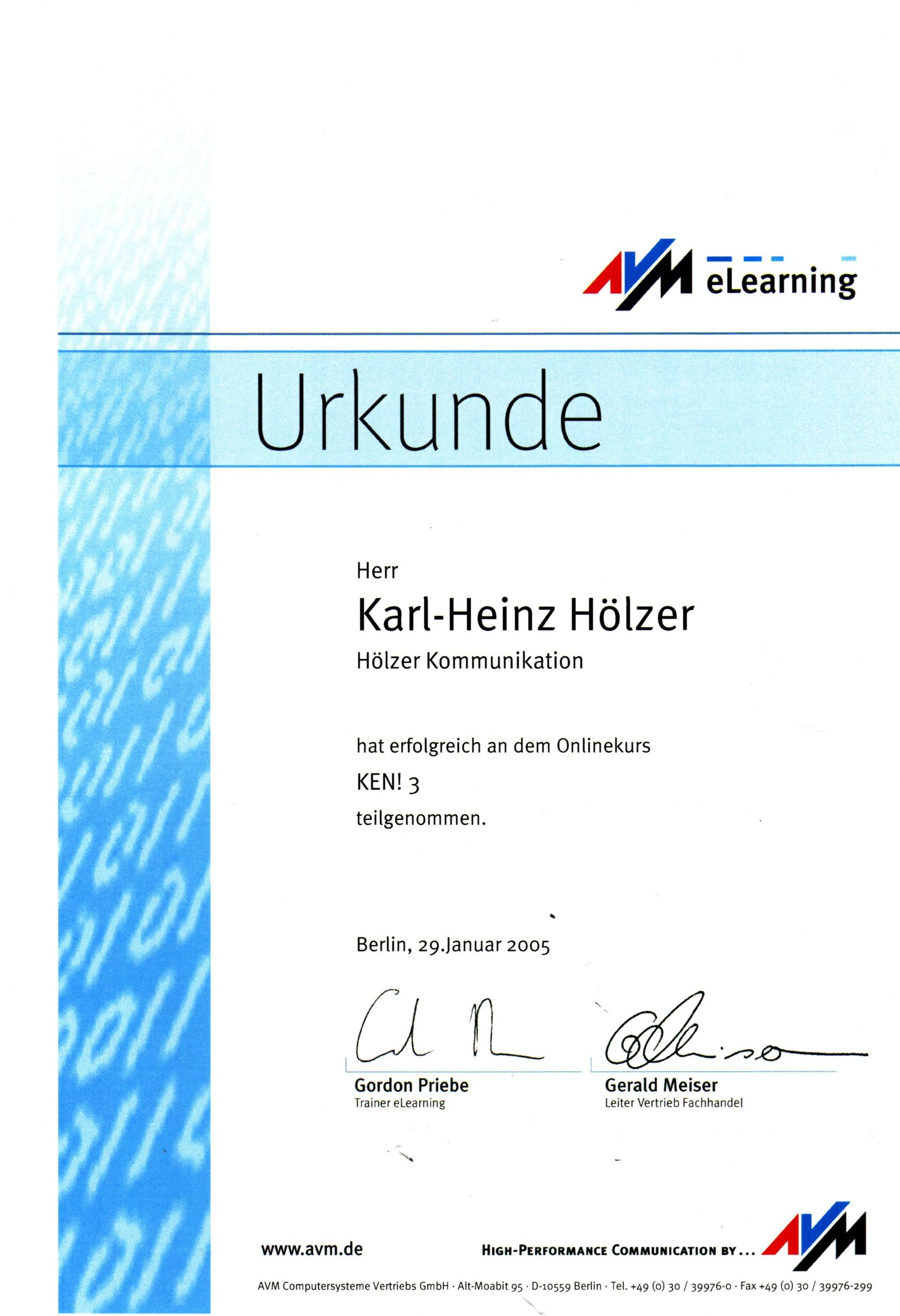 AVM Onlinekurs KEN! 3 Urkunde, 2005