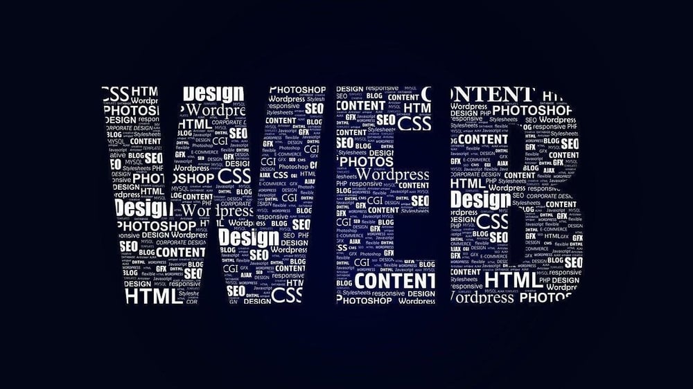 Begriffe zum Thema Webdesign in einem großen Schriftzug &quot;Web&quot;