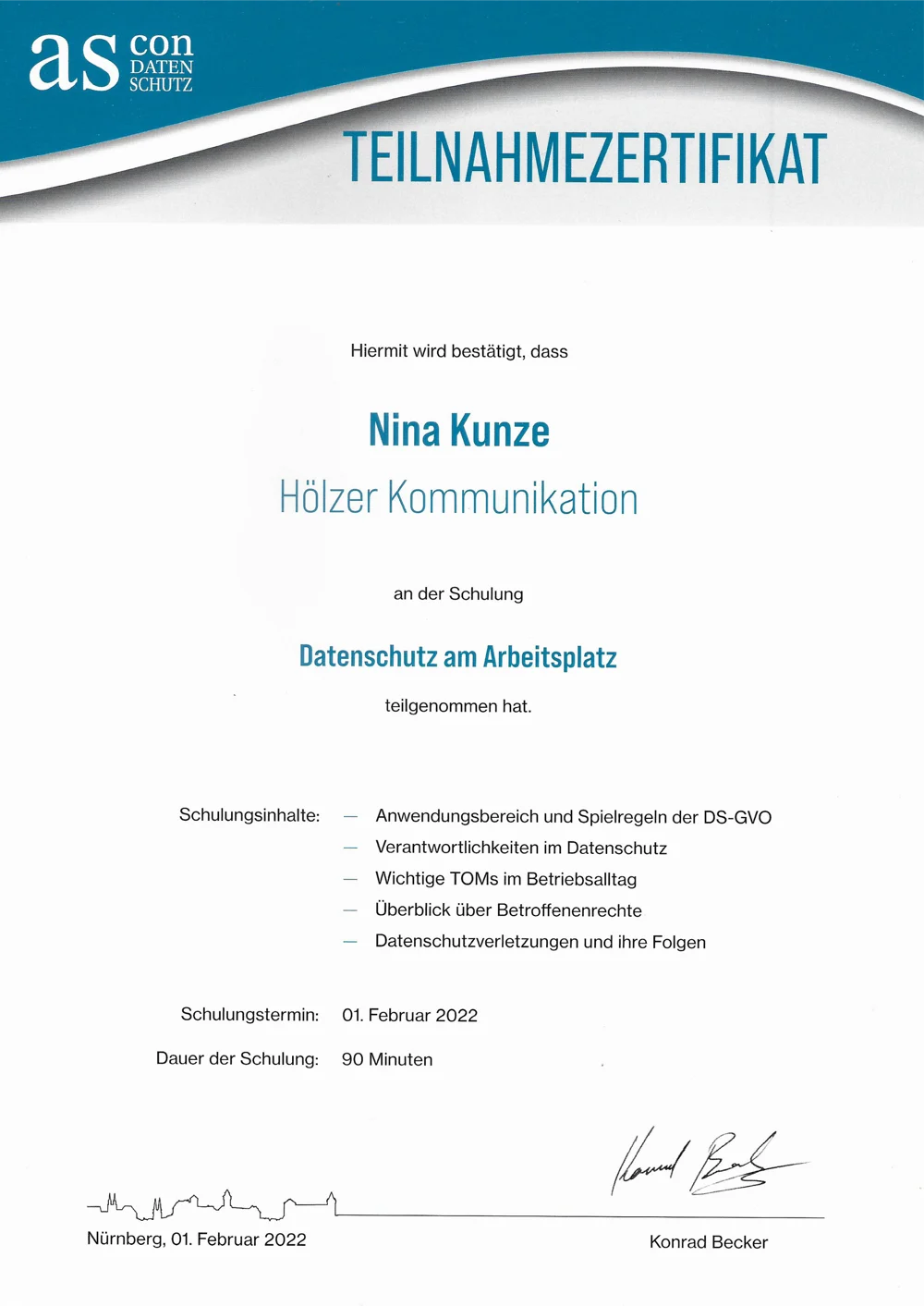 ascon Teilnehmerzertifikat, 2022