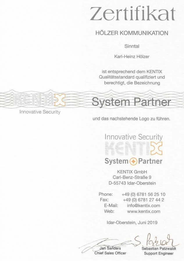 KENTIX System Partner Zertifikat, 2019