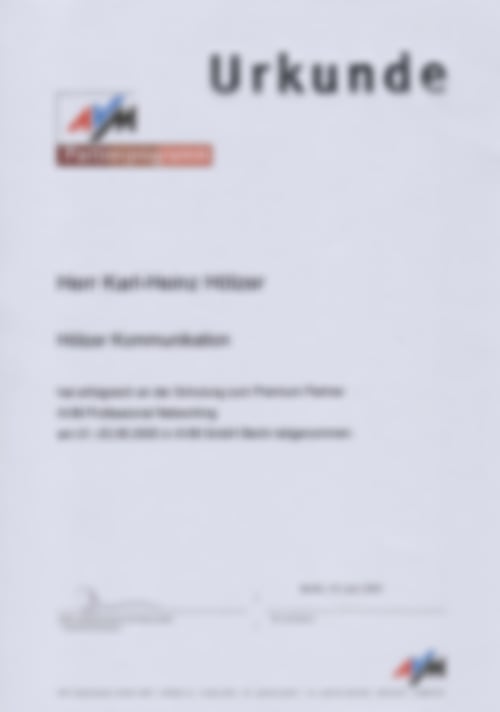 AVM Premium Partner Urkunde 2005 von Karl-Heinz Hölzer