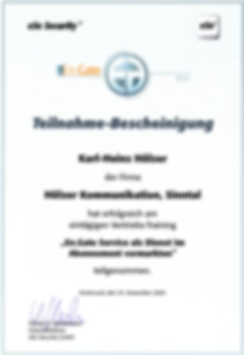 Teilnahmebescheinigung am En.Gate Vertriebs-Training 2004 von Karl-Heinz Hölzer