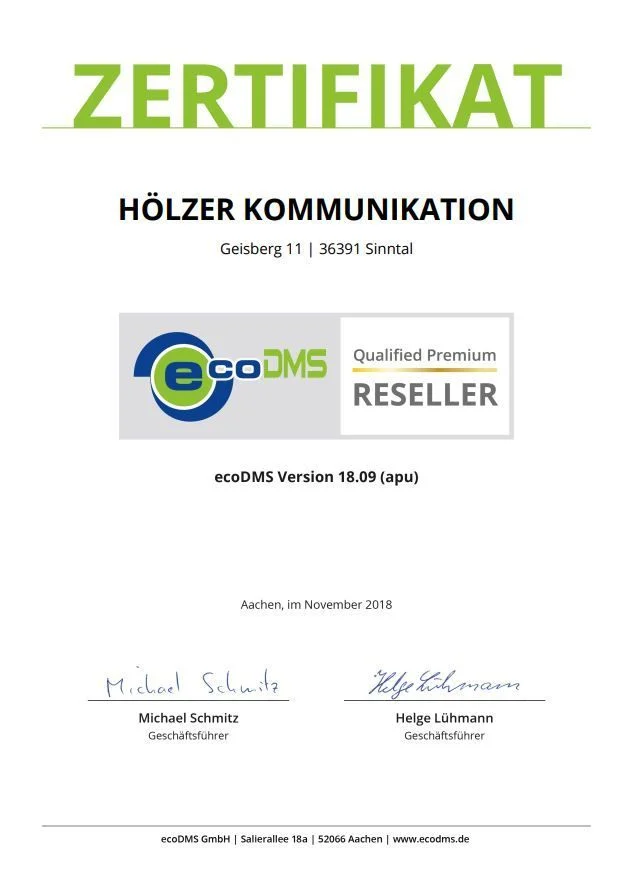 ecoDMS Zertifikat, 2018