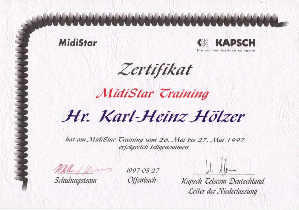 MidiStar Training Zertifikat, 1997