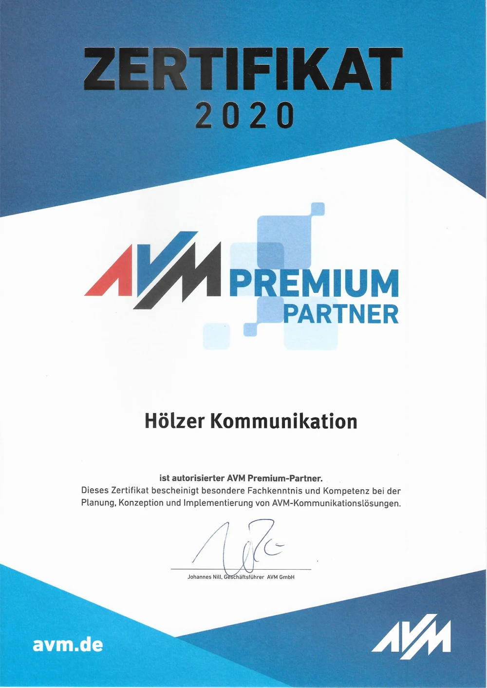 AVM Premium Partner Zertifikat, 2020