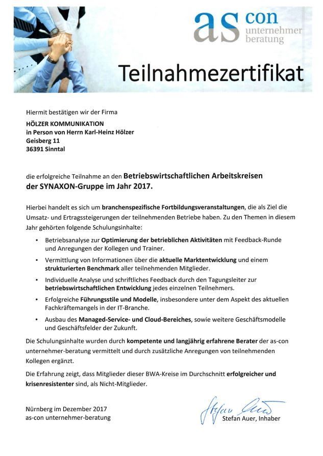 ascon Teilnahmezertifikat, 2017