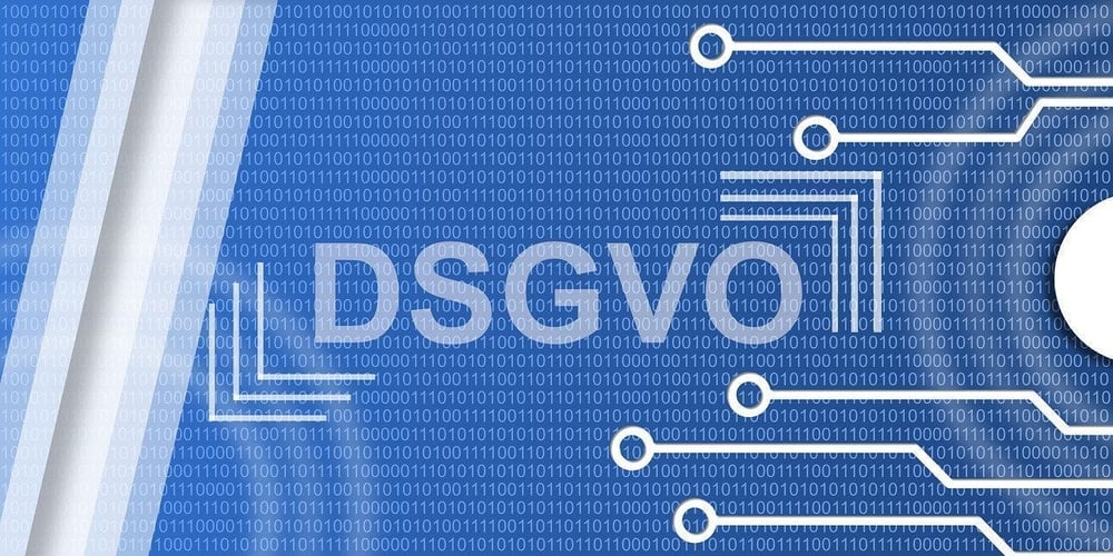 blauer Hintergrund mit dem Schriftzug DSGVO