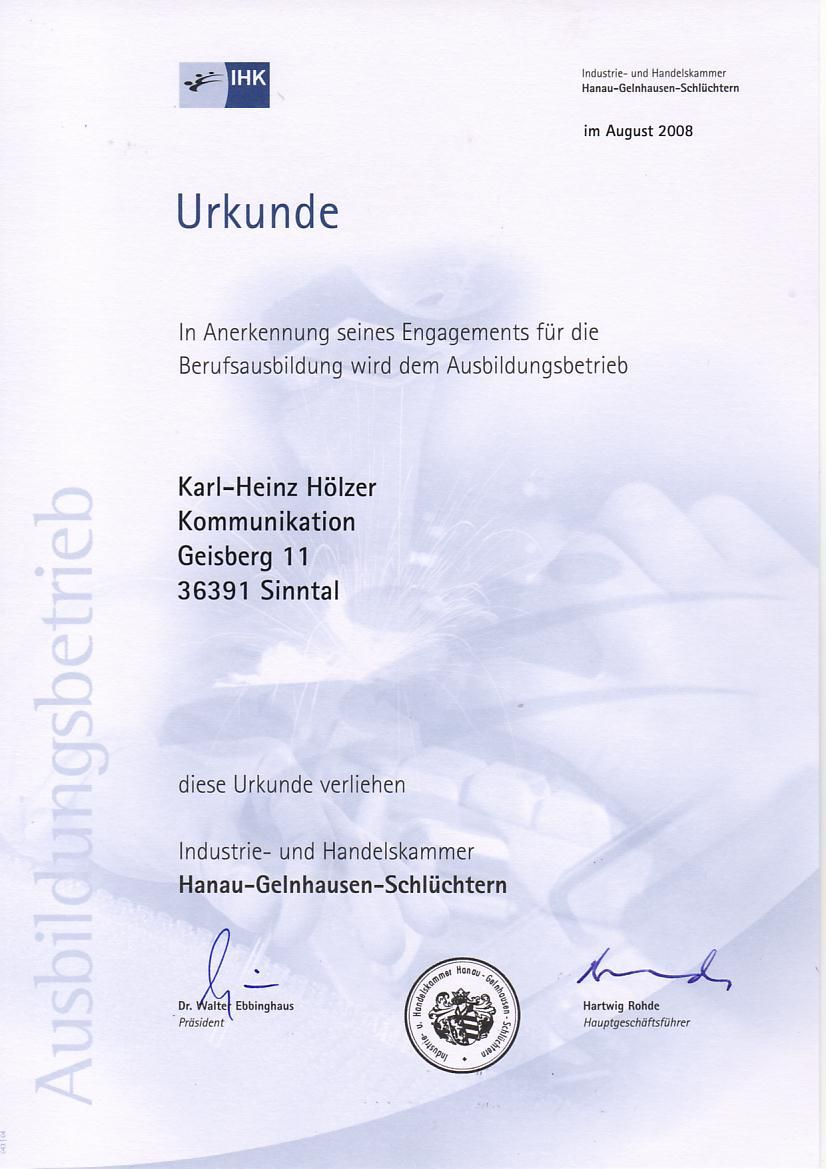 IHK Ausbildungsurkunde, 2008