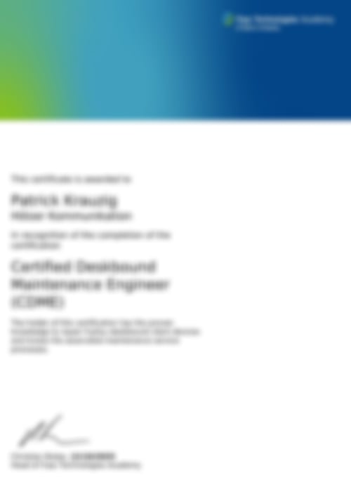 Fujitsu Certified Deskbound Maintrance Engineer Zertifikat 2025 von Patrick Krauzig