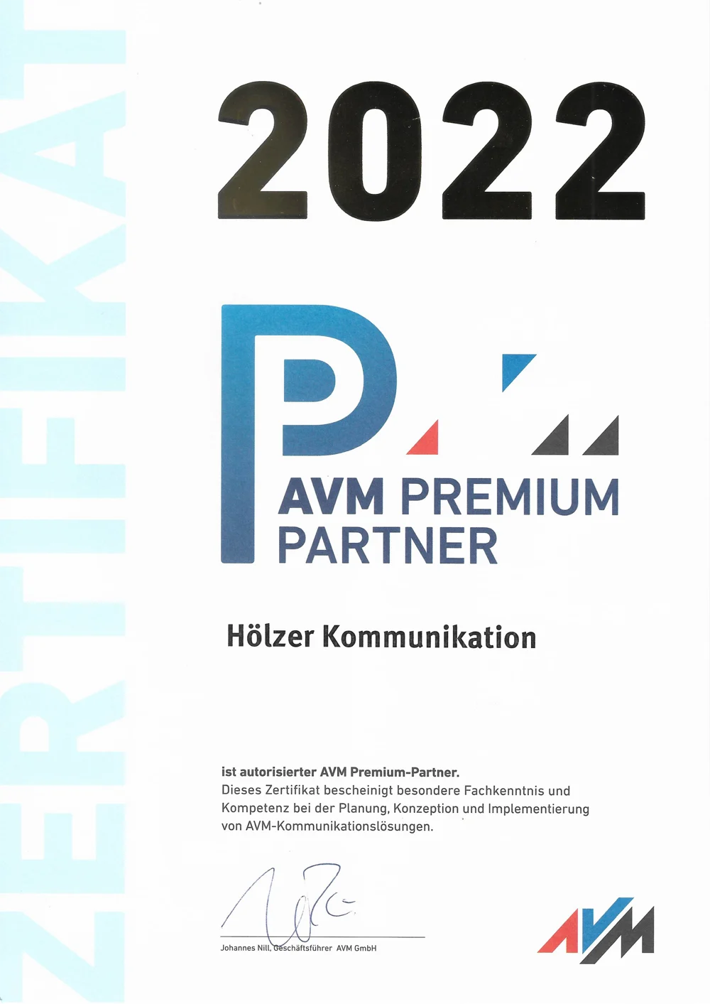 AVM Premium Partner Zertifikat, 2022