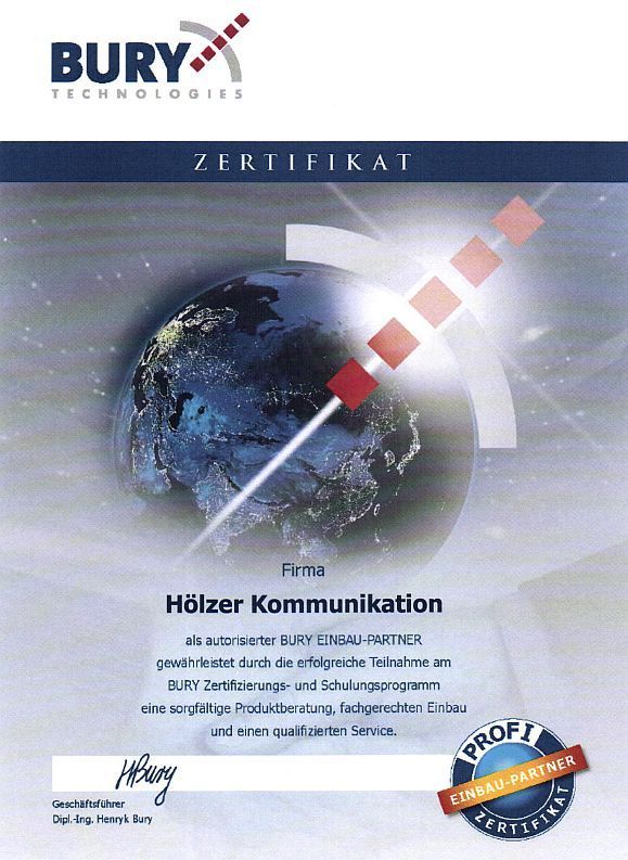 BURY Einbau-Partner Zertifikat, 2009
