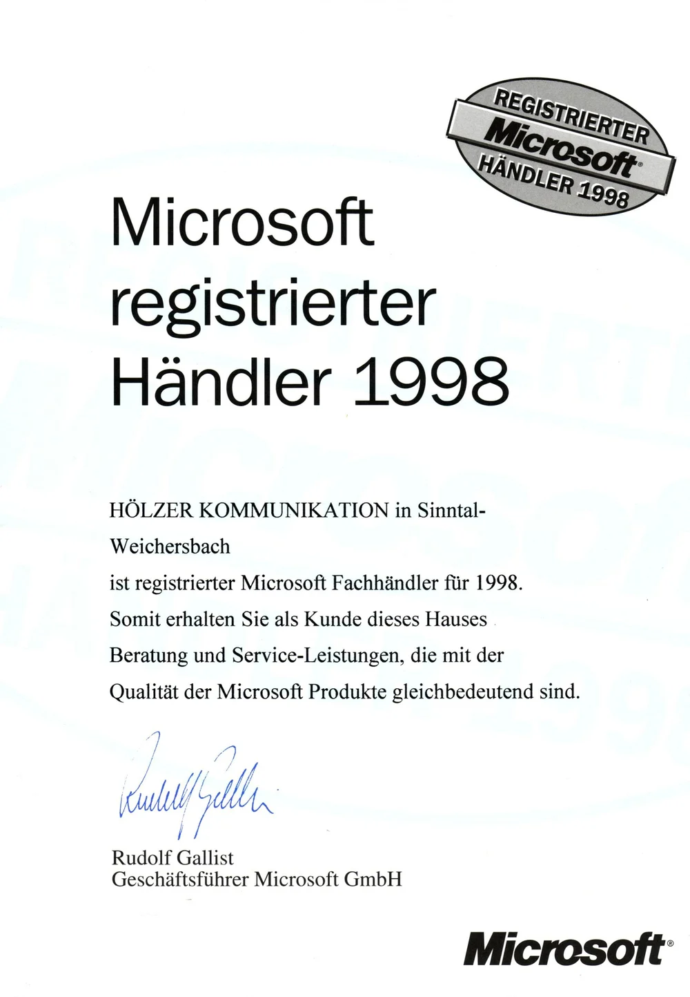 Microsoft Handelspartner, 1998