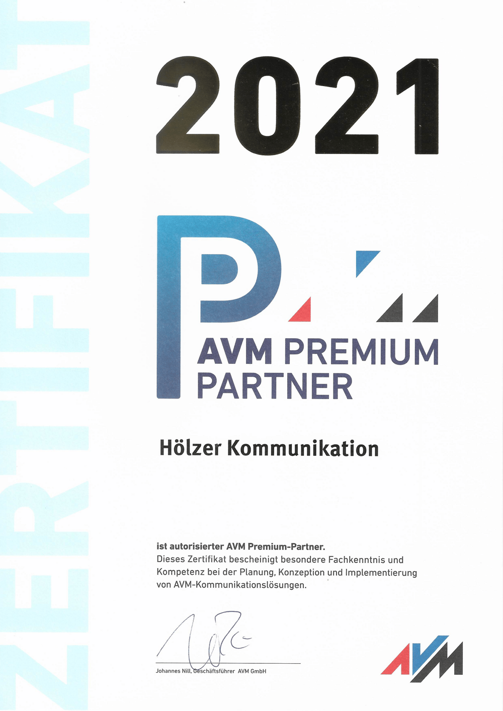 AVM Premium Partner Zertifikat, 2021