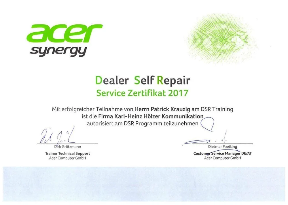 acer synergy DSR Service Zertifikat, 2017