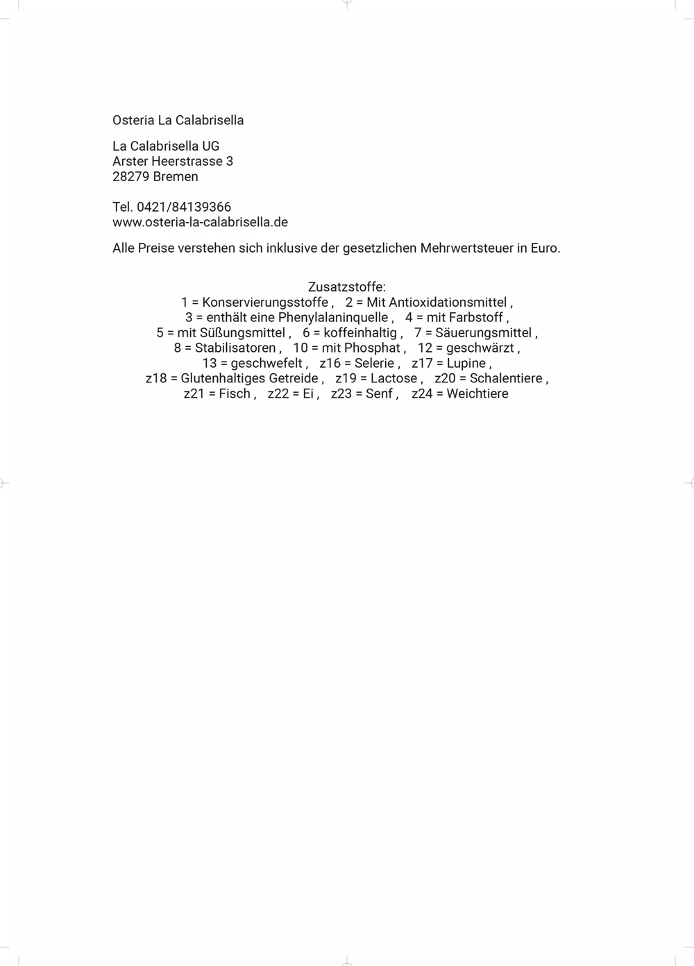 Allergene und Zusatzstoffe