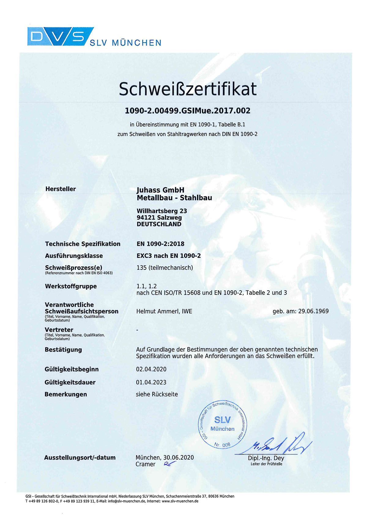 Zertifikate | Juhass GmbH