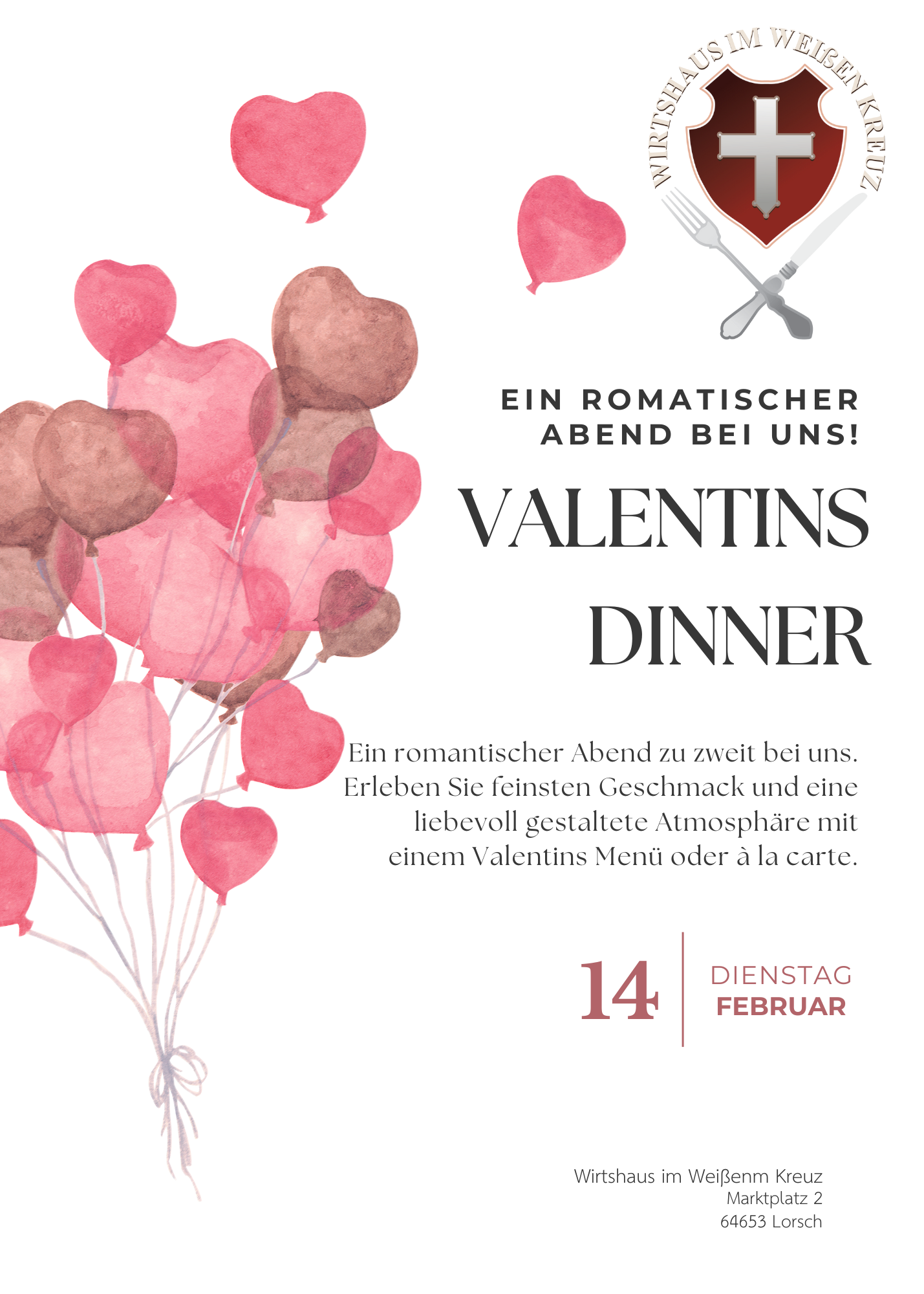 Valentins Dinner, romantischer Abend zu zweit